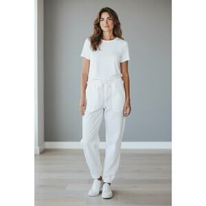 James Perse Lightweight White Cargo Pants Joggers Drawstring Waist Size 2 M